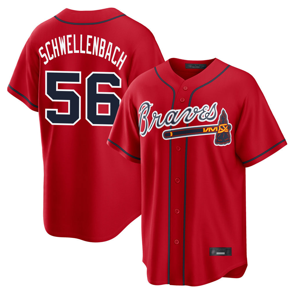 Baseball Jersey | Atlanta Braves #56 Spencer Schwellenbach Player Red Home Game Stitched - image 1