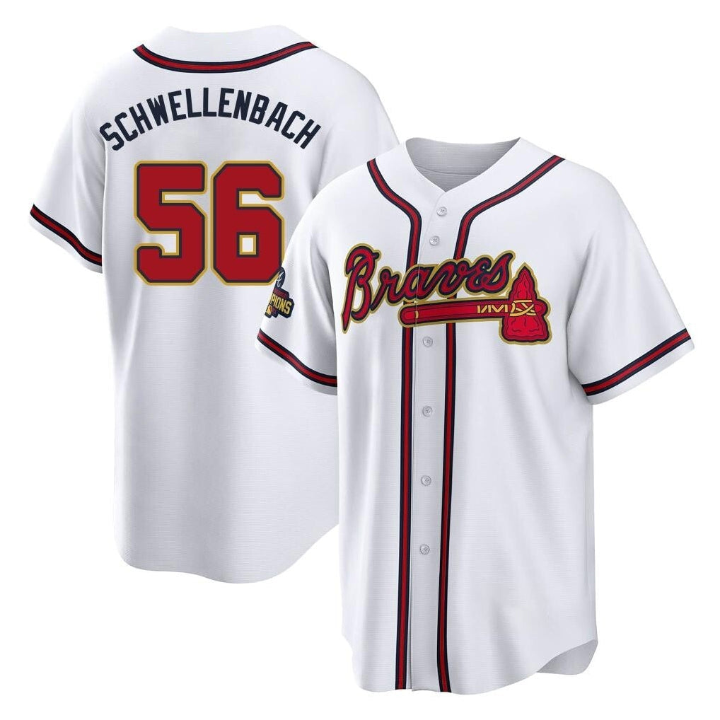 Baseball Jersey | Atlanta Braves #56 Spencer Schwellenbach Player White Gold Home Game Stitched - image 1