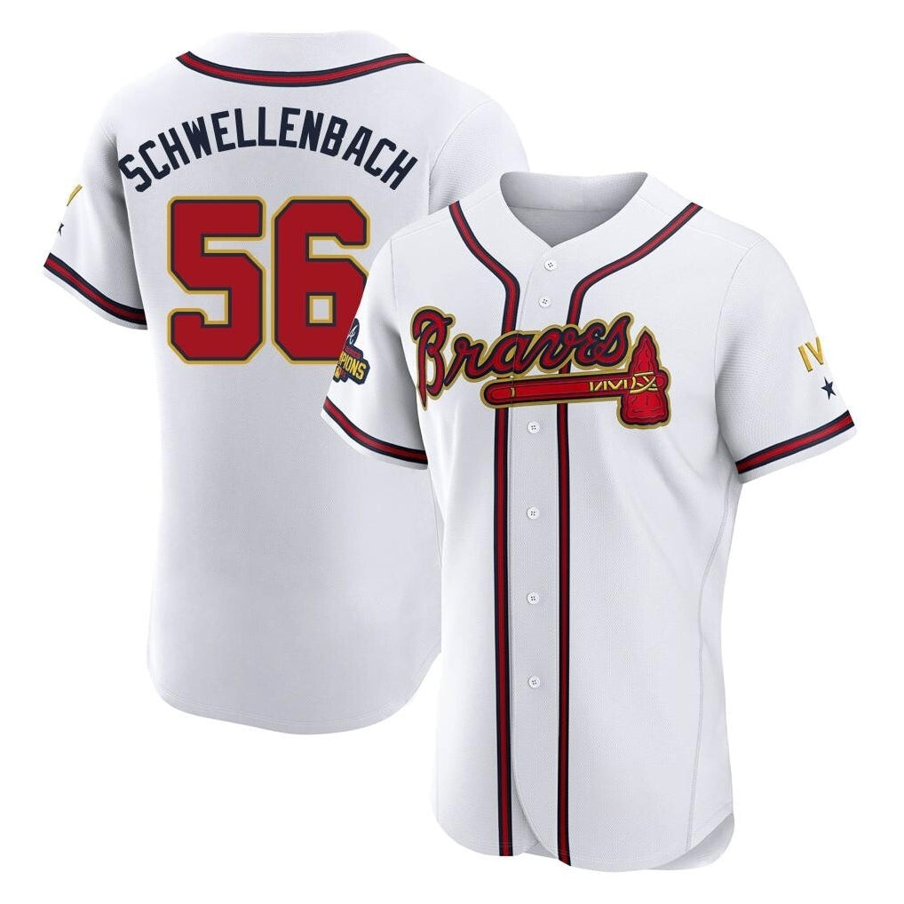 Baseball Jersey | Atlanta Braves #56 Spencer Schwellenbach Player White Gold Limited Home Game Stitched - image 1