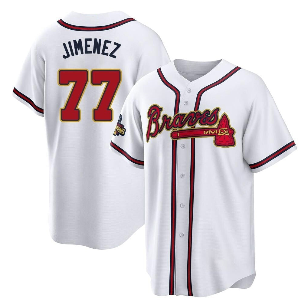 Baseball Jersey | Atlanta Braves #77 Joe Jimenez Player White Gold Home Game Stitched - image 1