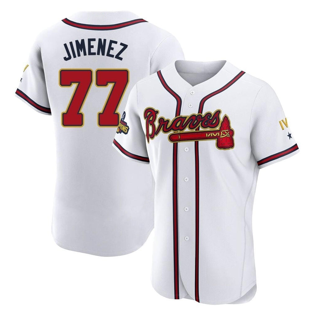 Baseball Jersey | Atlanta Braves #77 Joe Jimenez Player White Gold Limited Home Game Stitched - image 1