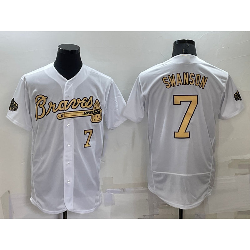 Baseball Jersey | Atlanta Braves #7 Dansby Swanson White Number 2022 All Star Stitched Flex - image 1