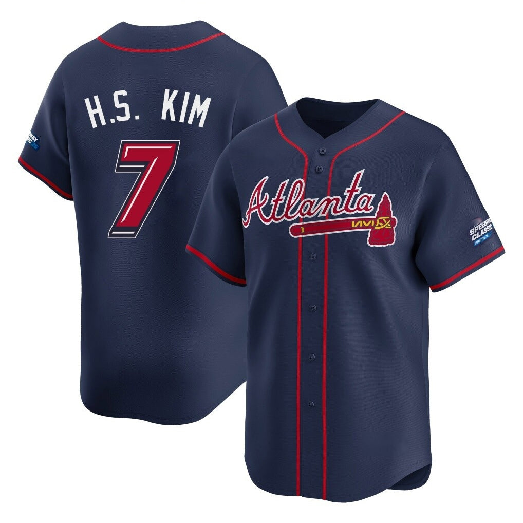 Baseball Jersey | Atlanta Braves #7 Ha-Seong Kim Player Navy 2025 Speedway Classic Home Game Stitched - image 1