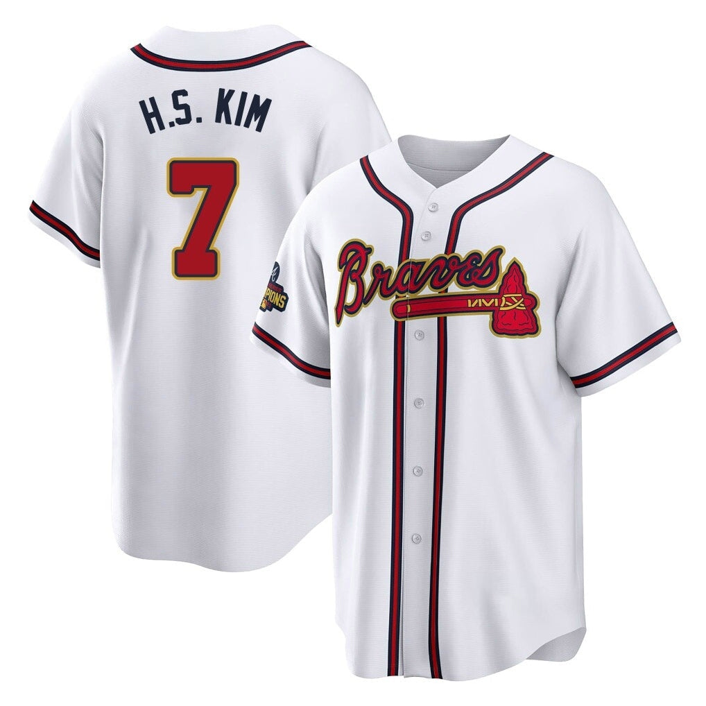 Baseball Jersey | Atlanta Braves #7 Ha-Seong Kim Player White Gold Home Game Stitched - image 1