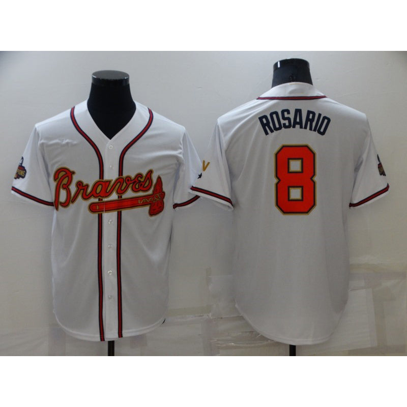 Baseball Jersey | Atlanta Braves #8 Eddie Rosario 2022 White Gold World Series Champions Program Stitched - image 1