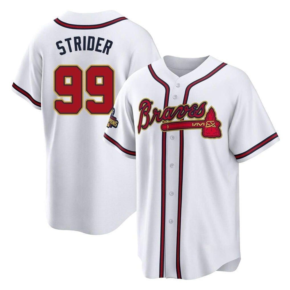 Baseball Jersey | Atlanta Braves #99 Spencer Strider Player White Gold Home Game Stitched - image 1