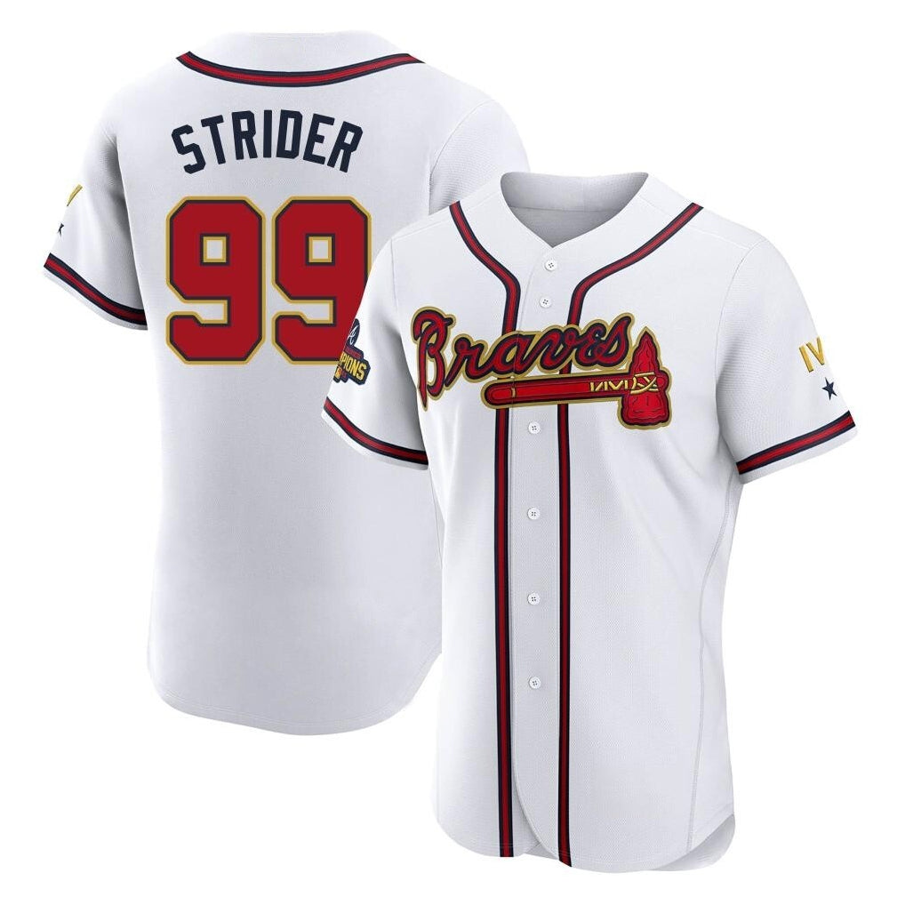 Baseball Jersey | Atlanta Braves #99 Spencer Strider Player White Gold Limited Home Game Stitched - image 1