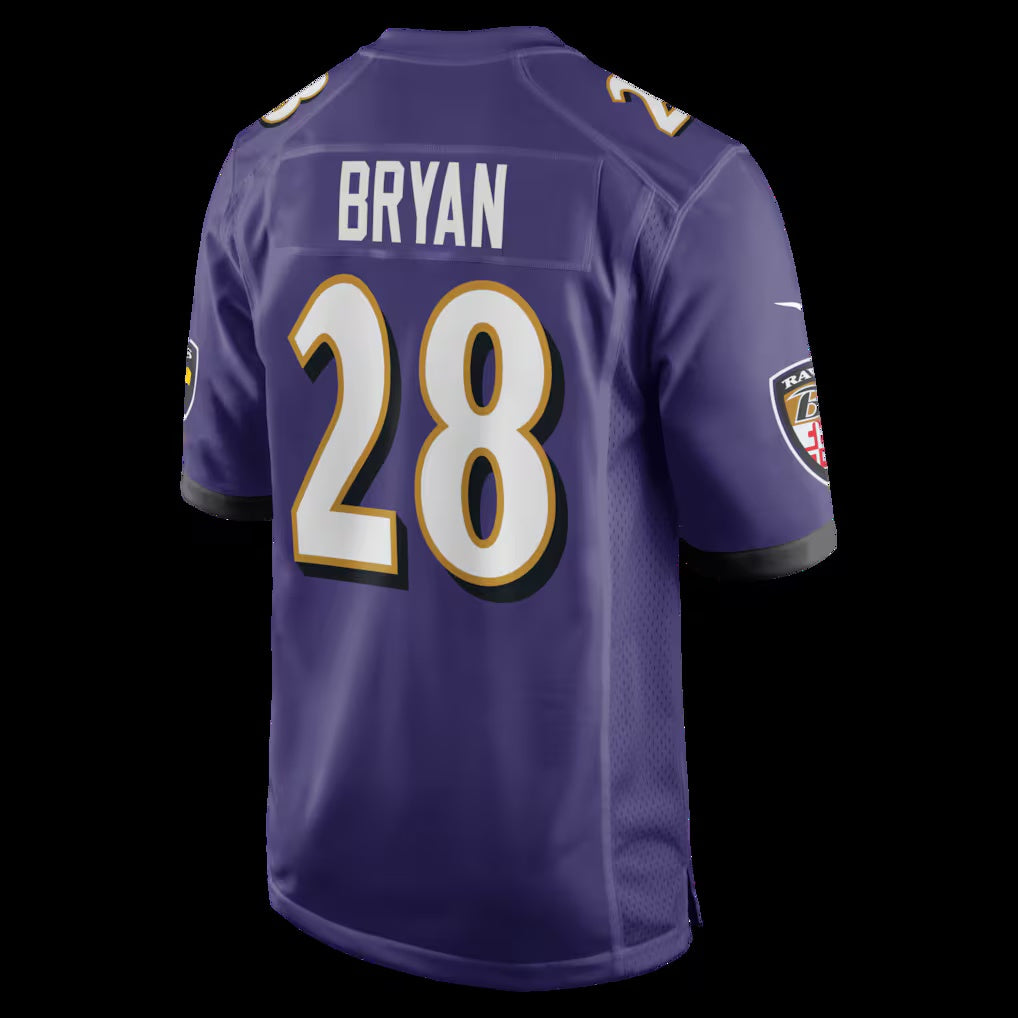 American Football Jersey | B.Ravens #28 Taven Bryan Purple Team Game Stitched Football American Jersey - image 1