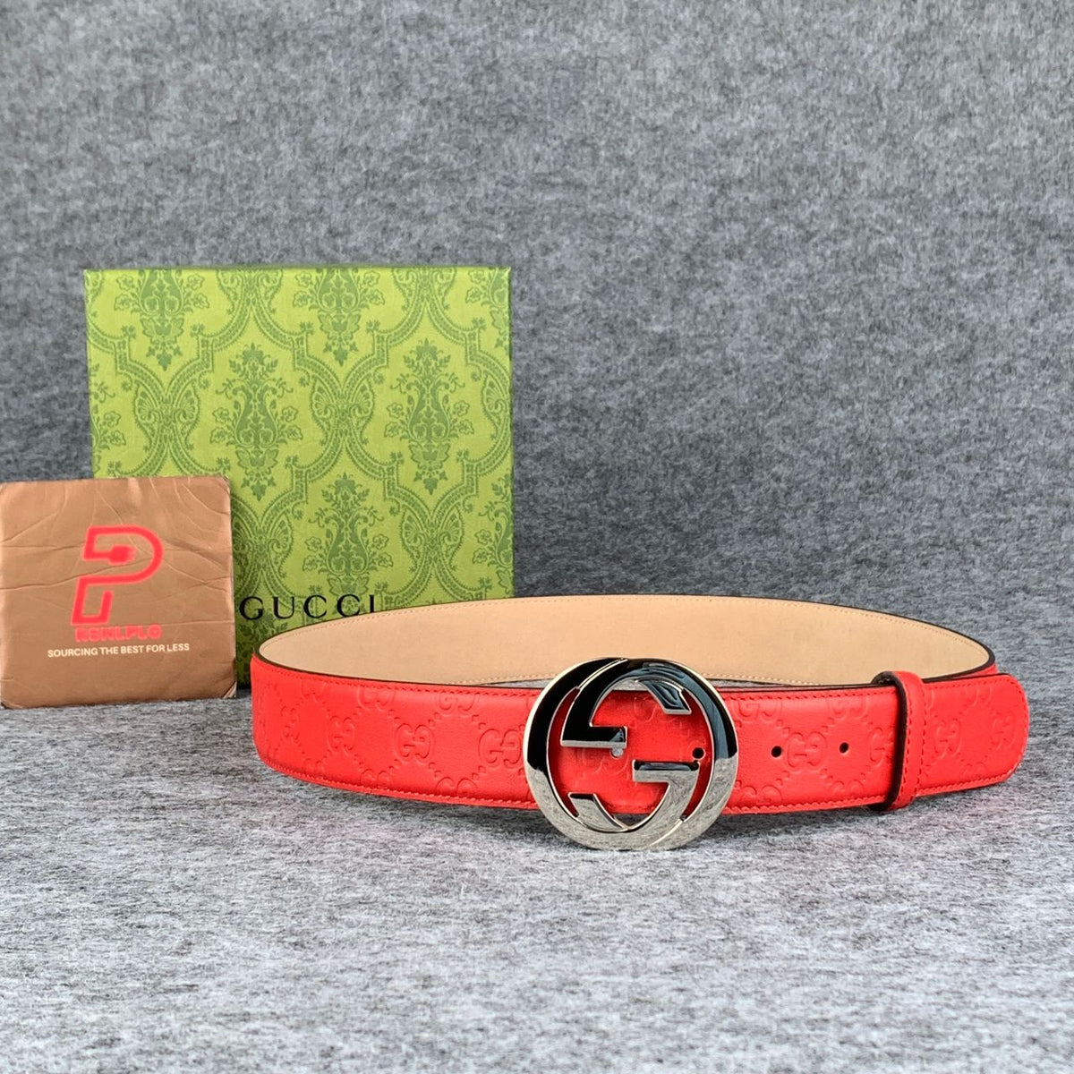 Guccissima Leather Interlocking G Belt Red Monogram - product view 1