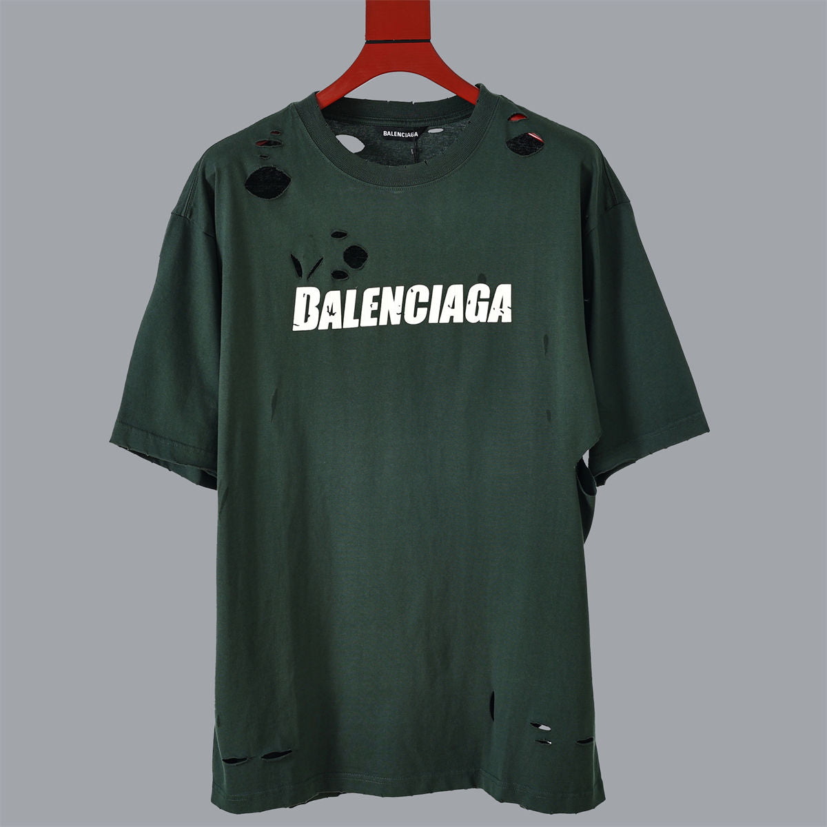 Balenciaga Caps Destroyed Flatground T-Shirt in Green - product view 1