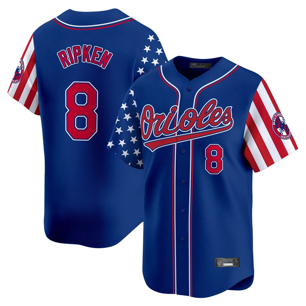 Baseball Jersey | Baltimore Orioless #8 Cal Ripken Player Royal Independence Day Limited Home Game Stitched - image 1