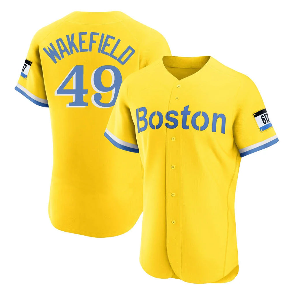 Baseball Jersey | Boston Red Sox #49 Tim Wakefield Player Yellow Limited Home Game Stitched - image 1