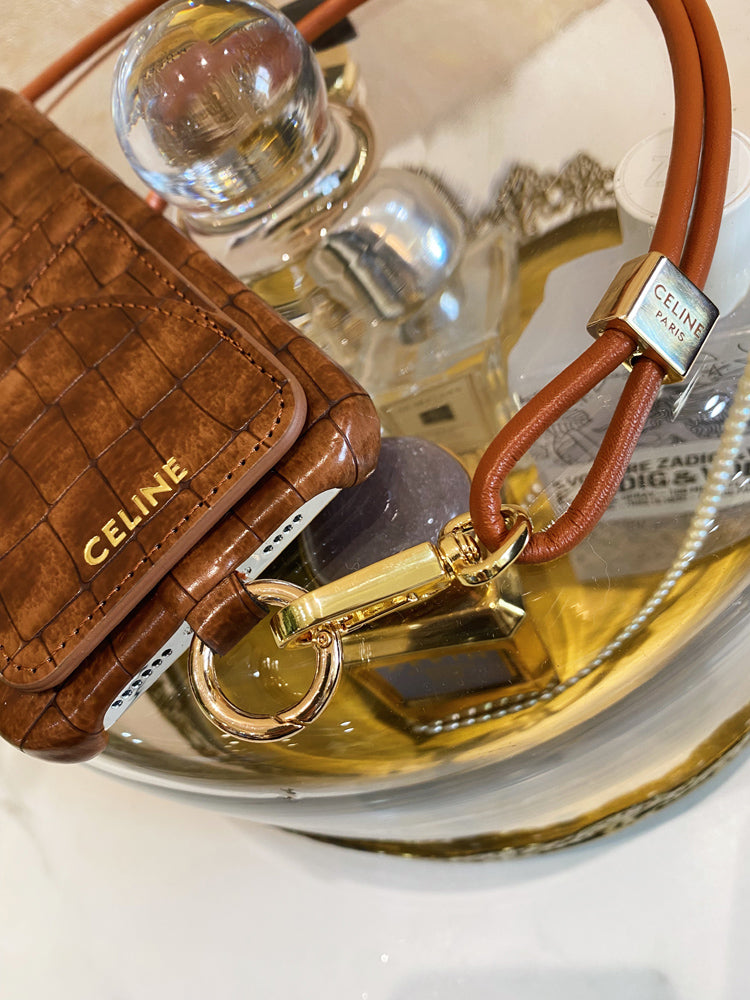 Alligator Print Celine iPhone Case With Card Holder And Strap Brown - product view 5