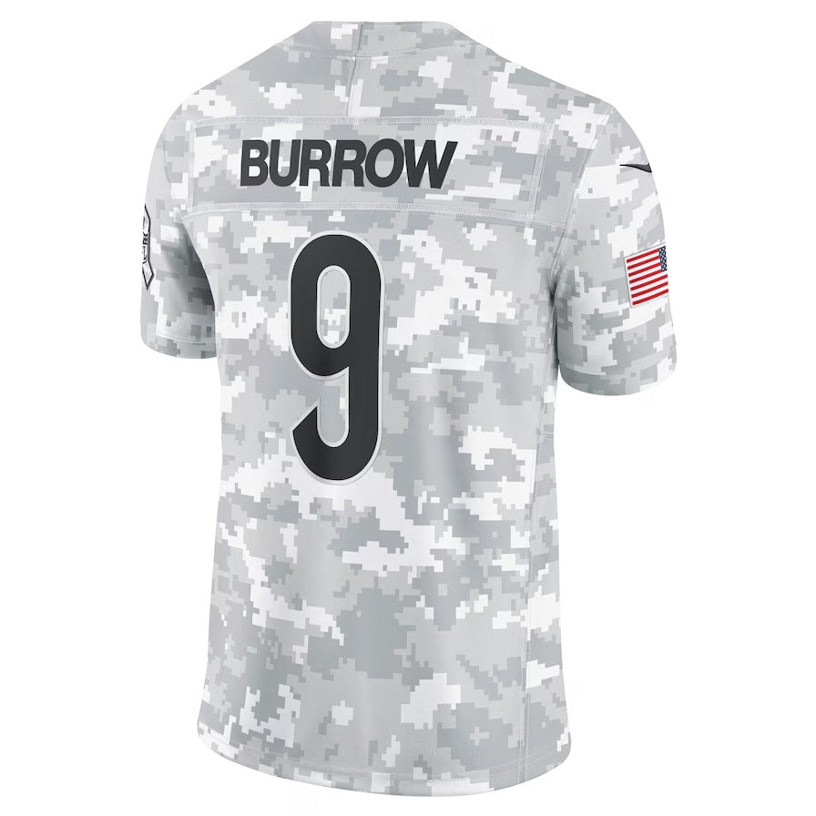 American Football Jersey | C.Bengals #9 Joe Burrow Arctic Camo 2024 Salute to Service Limited Stitched Football American Jersey - image 1