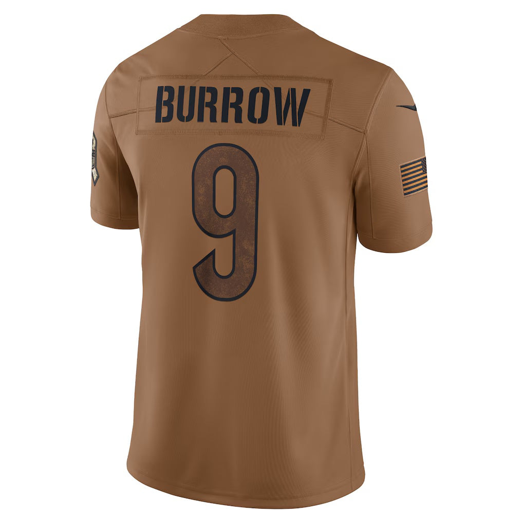 American Football Jersey | C.Bengals #9 Joe Burrow Brown Salute To Service Limited Stitched Football American Jersey - image 1