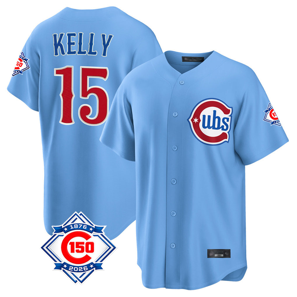 Baseball Jersey | Chicago Cubs #15 Carson Kelly Player Light Blue 150th Anniversary Home Game Stitched - image 1