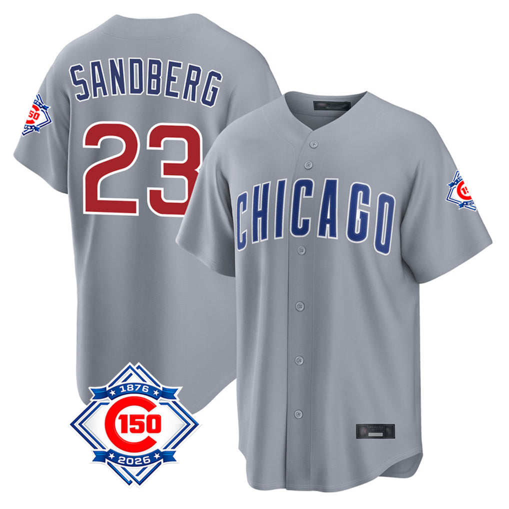Baseball Jersey | Chicago Cubs #23 Ryne Sandberg Player Gray 150th Anniversary Home Game Stitched - image 1