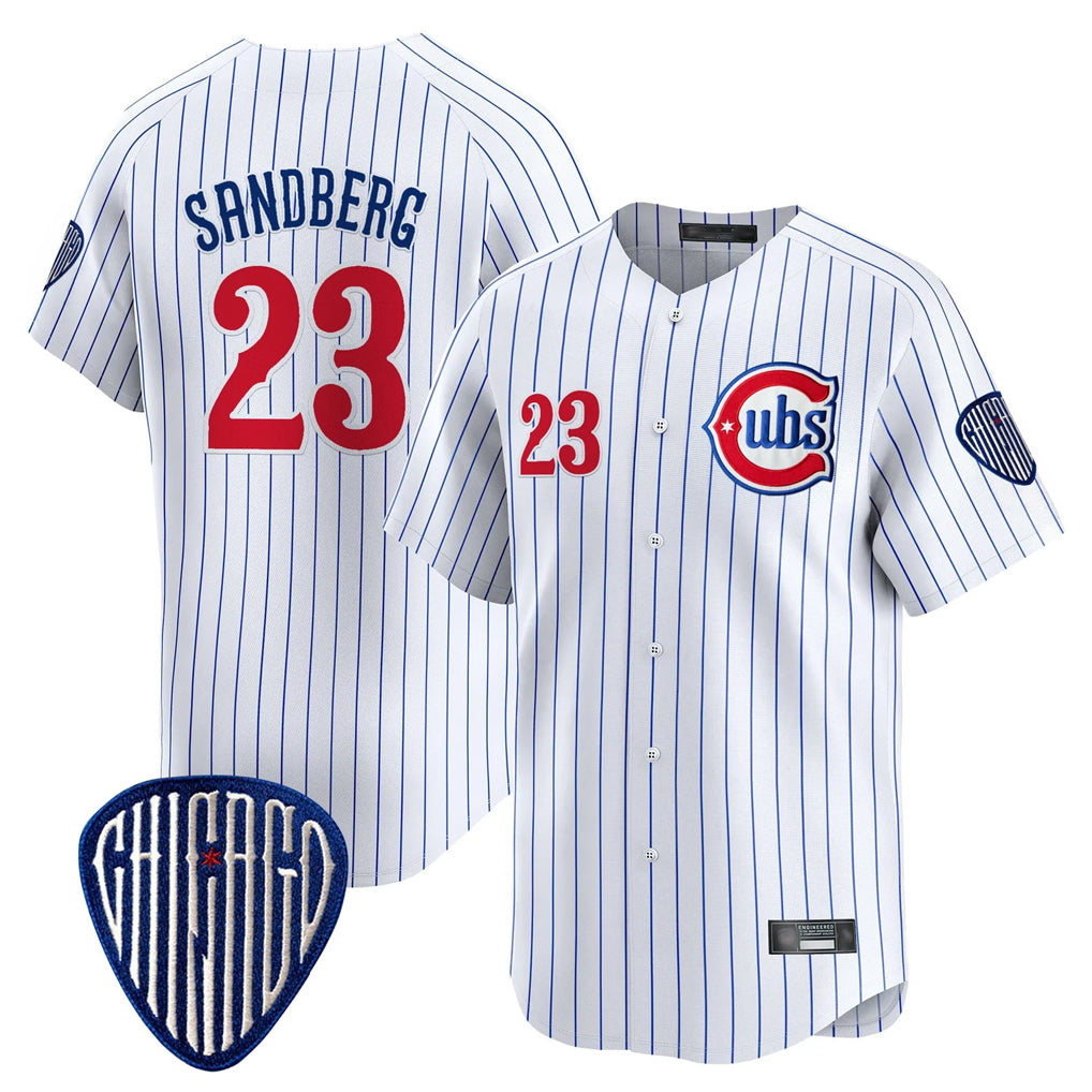 Baseball Jersey | Chicago Cubs #23 Ryne Sandberg Player White Pinstripe Limited Home Stitched - image 1