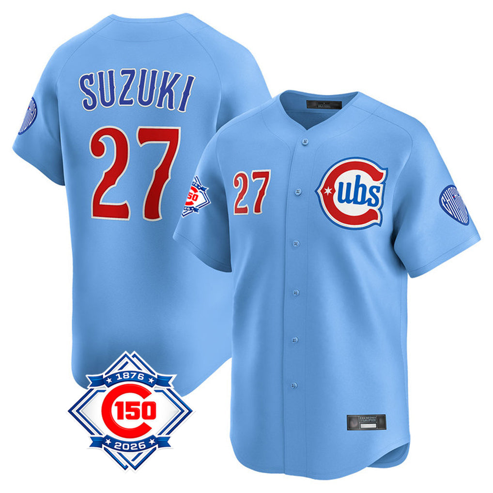 Baseball Jersey | Chicago Cubs #27 Seiya Suzuki Player Light Blue 150th Anniversary Limited Home Stitched - image 1