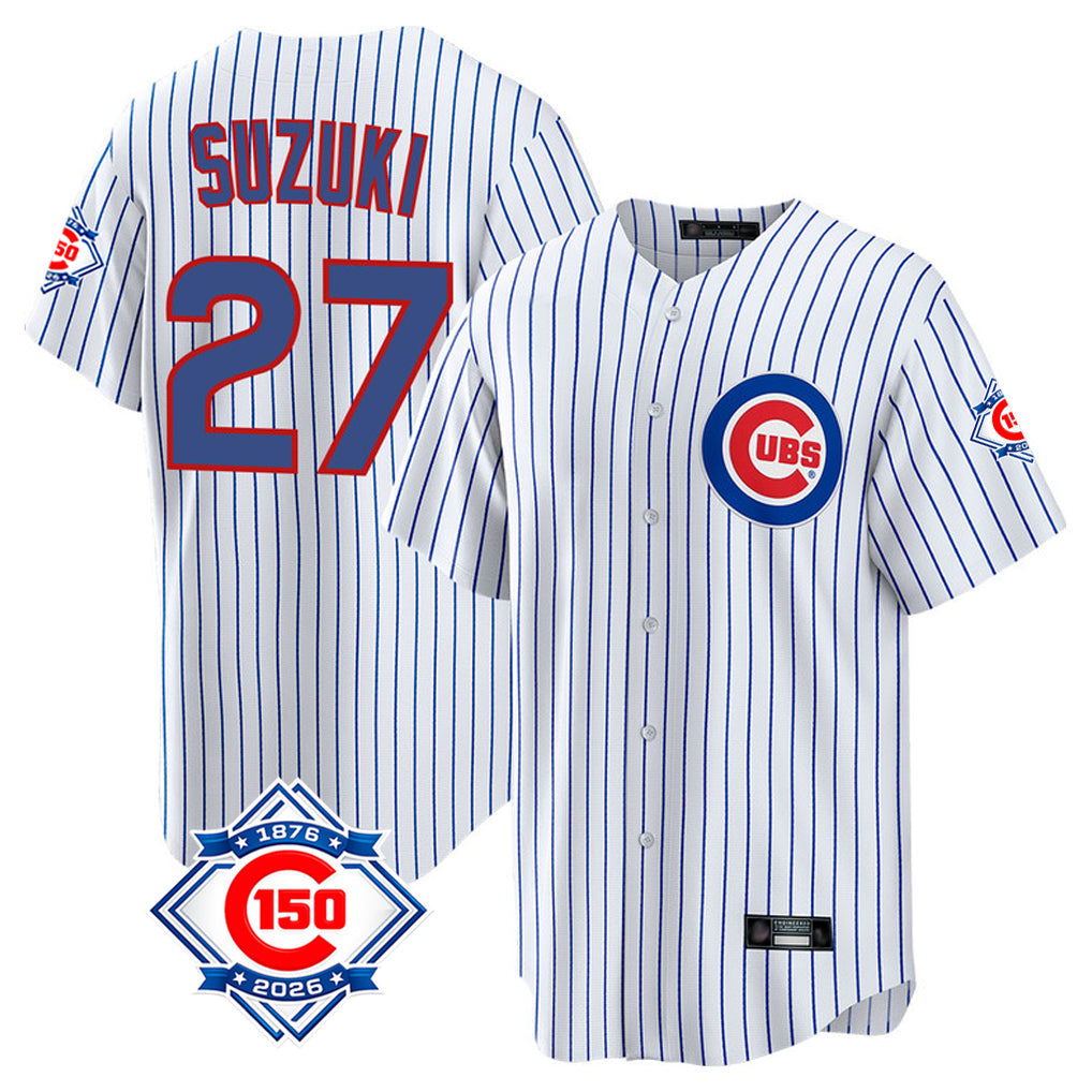 Baseball Jersey | Chicago Cubs #27 Seiya Suzuki Player White 150th Anniversary Home Game Stitched - image 1