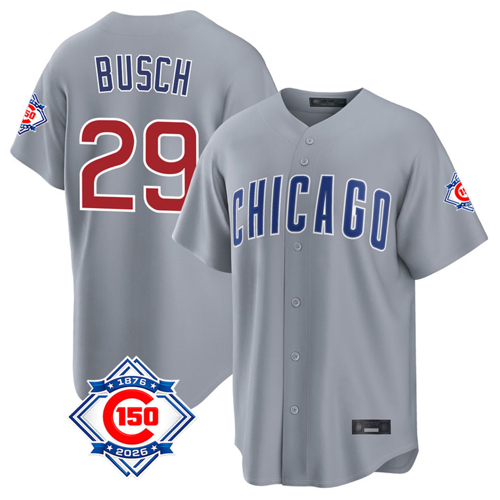 Baseball Jersey | Chicago Cubs #29 Michael Busch Player Gray 150th Anniversary Home Game Stitched - image 1