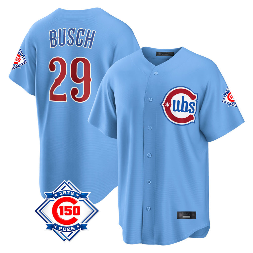 Baseball Jersey | Chicago Cubs #29 Michael Busch Player Light Blue 150th Anniversary Home Game Stitched - image 1