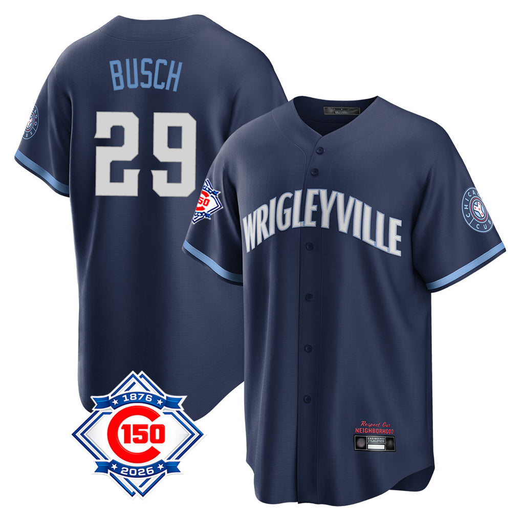 Baseball Jersey | Chicago Cubs #29 Michael Busch Player Navy 150th Anniversary City Connect Home Game Stitched - image 1