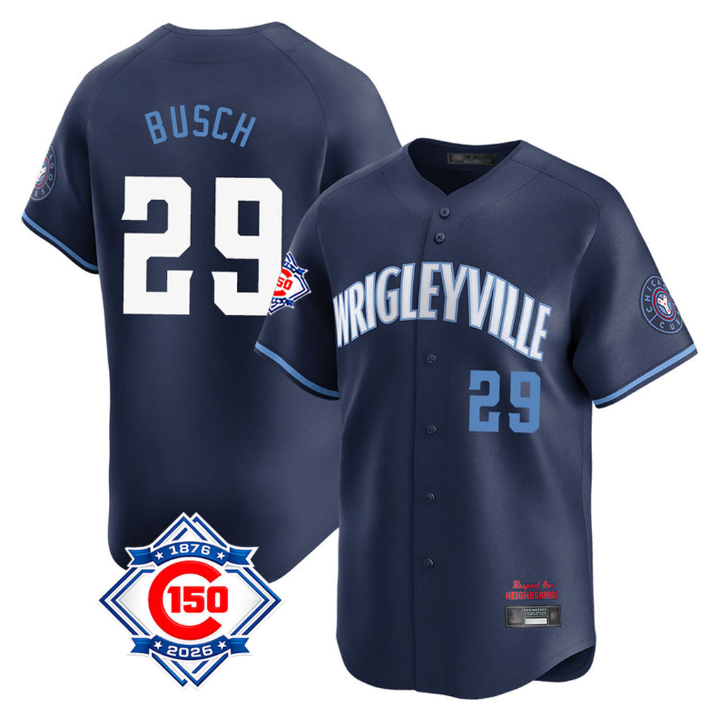 Baseball Jersey | Chicago Cubs #29 Michael Busch Player Navy City Connect 150th Anniversary Limited Home Stitched - image 1