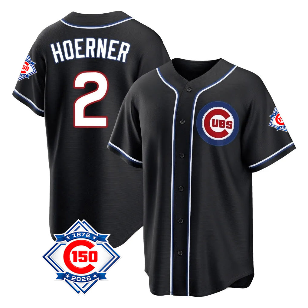 Baseball Jersey | Chicago Cubs #2 Nico Hoerner Player Black Fashion Out 150th Anniversary Game Stitched - image 1