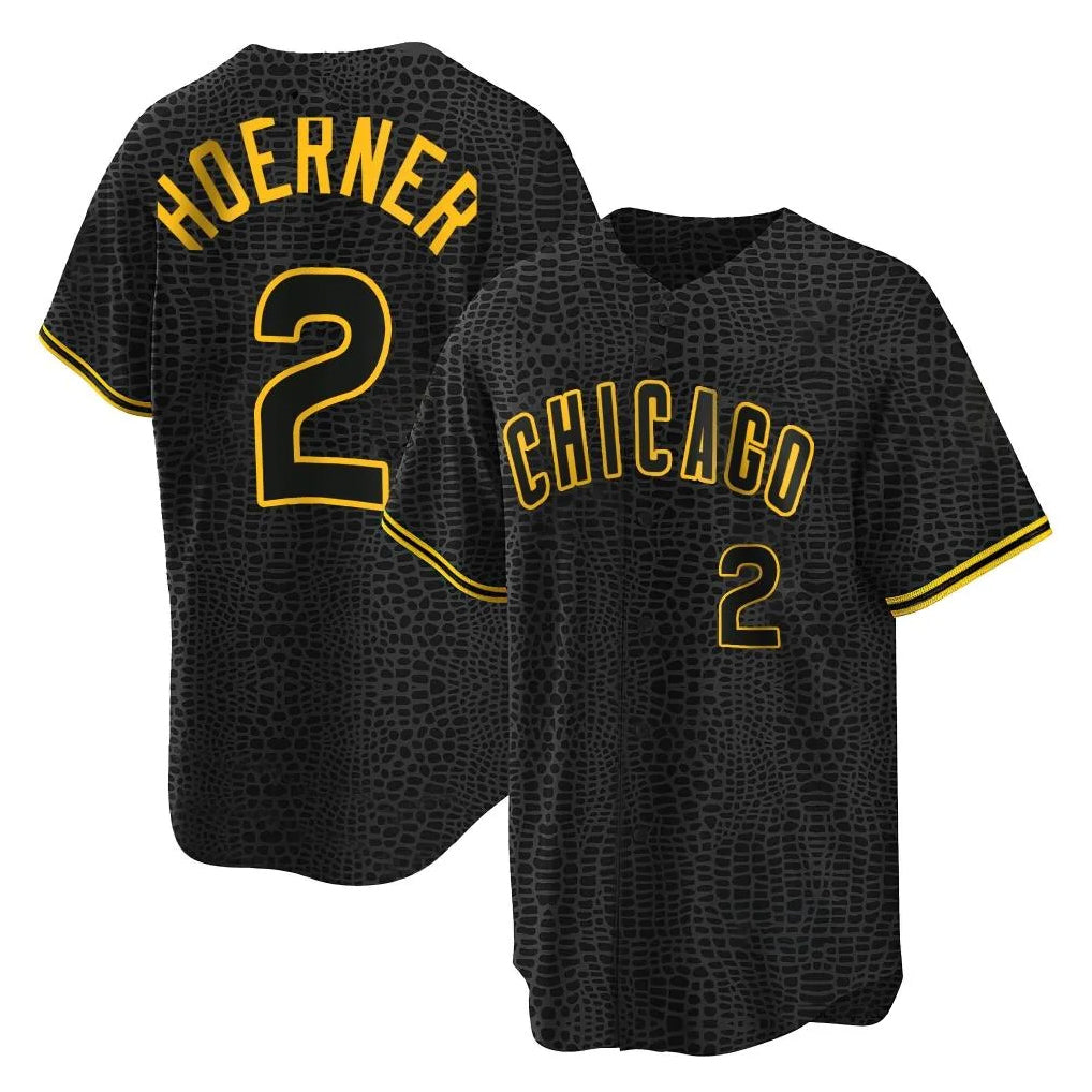 Baseball Jersey | Chicago Cubs #2 Nico Hoerner Player Black Snake Skin City Game Stitched - image 1