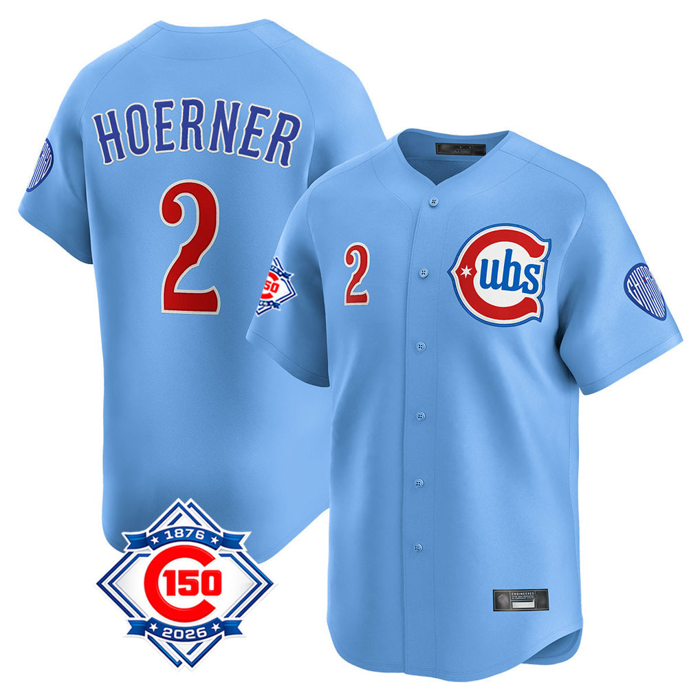 Baseball Jersey | Chicago Cubs #2 Nico Hoerner Player Light Blue 150th Anniversary Limited Home Stitched - image 1