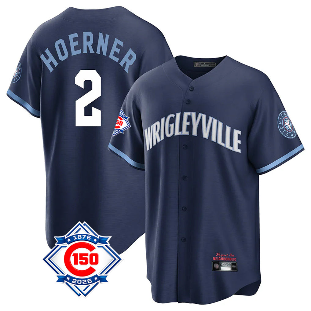 Baseball Jersey | Chicago Cubs #2 Nico Hoerner Player Navy 150th Anniversary City Connect Home Game Stitched - image 1