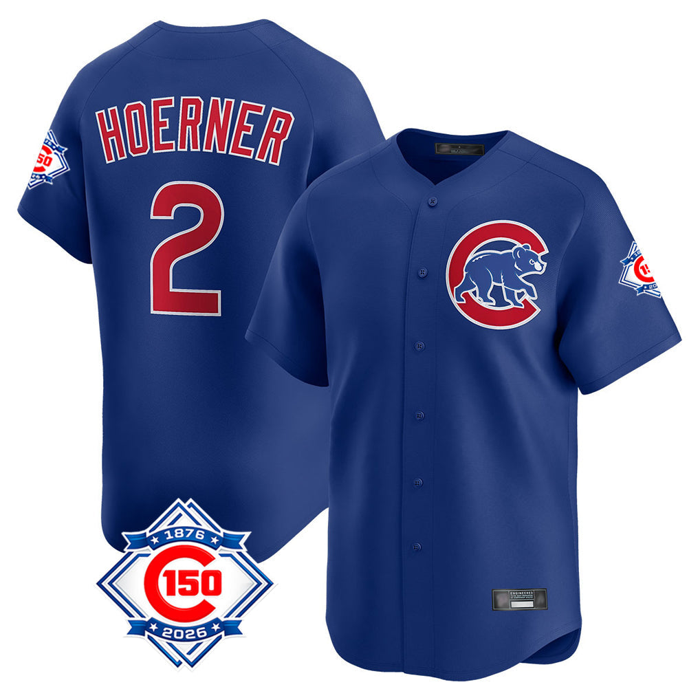 Baseball Jersey | Chicago Cubs #2 Nico Hoerner Player Royal 150th Anniversary Limited Home Stitched - image 1