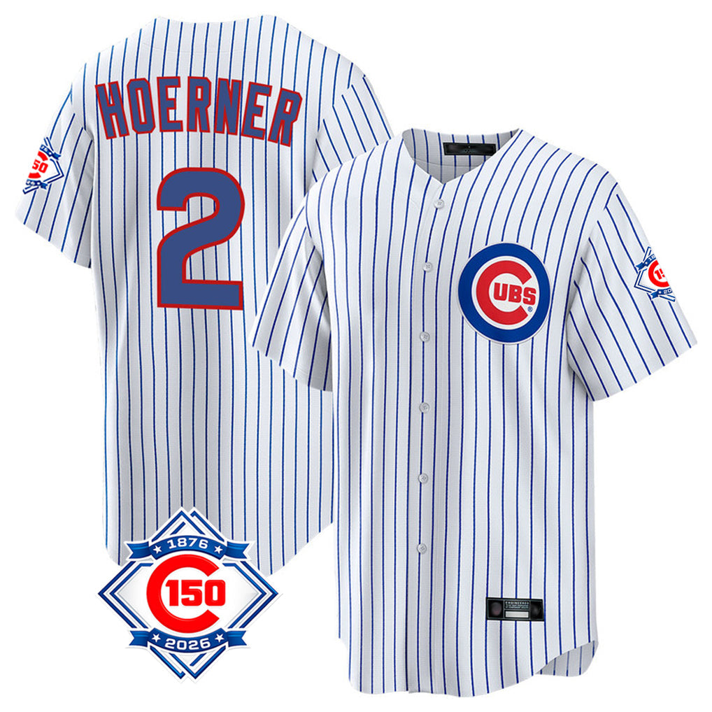 Baseball Jersey | Chicago Cubs #2 Nico Hoerner Player White 150th Anniversary Home Game Stitched - image 1