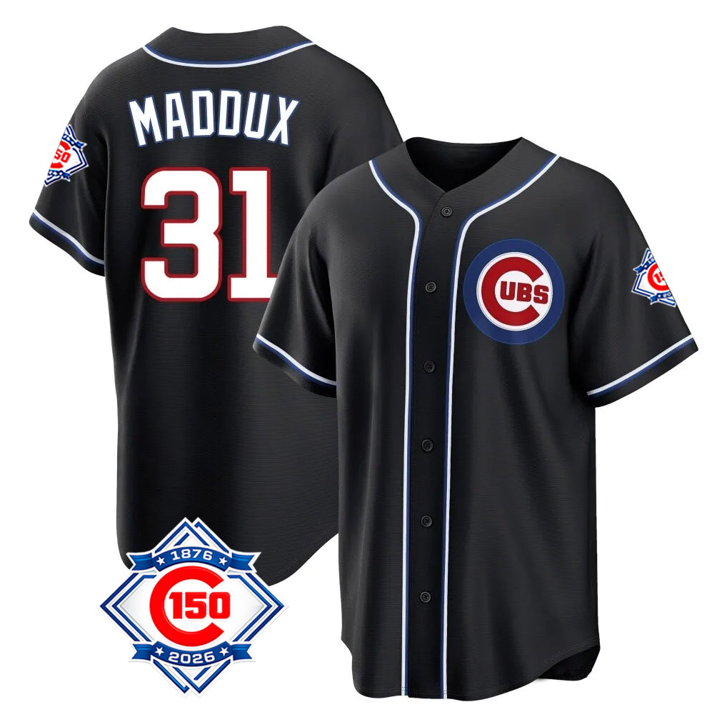 Baseball Jersey | Chicago Cubs #31 Greg Maddux Player Black Fashion Out 150th Anniversary Game Stitched - image 1
