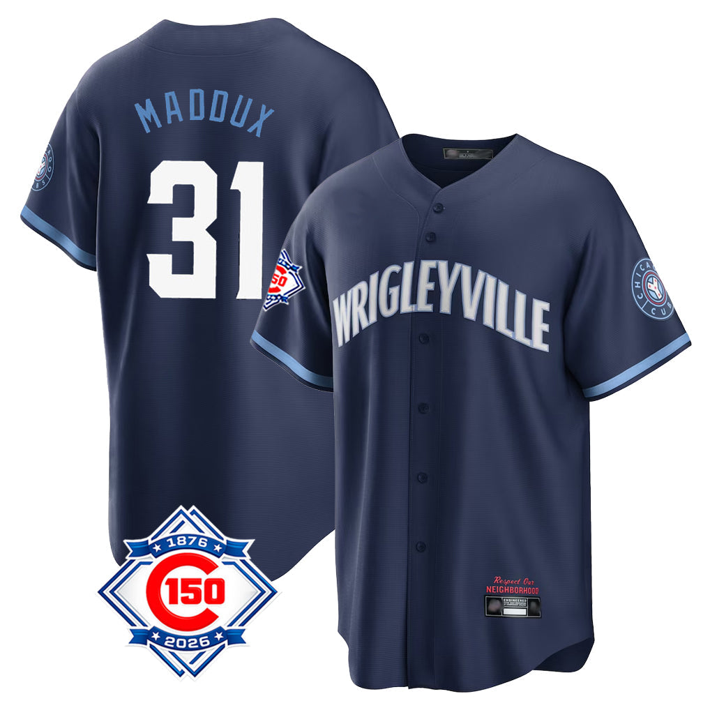 Baseball Jersey | Chicago Cubs #31 Greg Maddux Player Navy 150th Anniversary City Connect Home Game Stitched - image 1