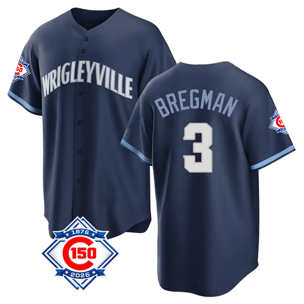 Baseball Jersey | Chicago Cubs #3 Alex Bregman Player Navy 150th Anniversary City Connect Home Game Stitched - image 1
