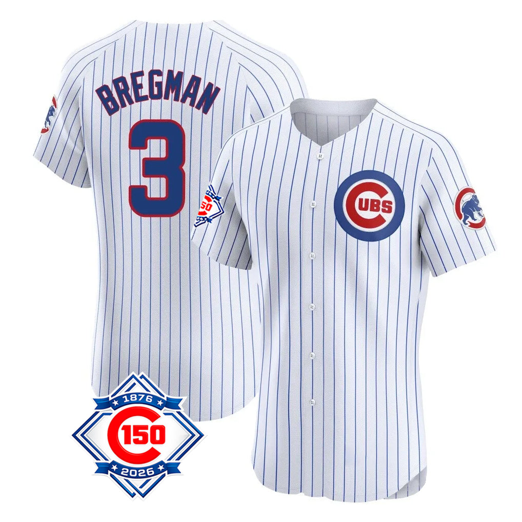 Baseball Jersey | Chicago Cubs #3 Alex Bregman Player White 150th Anniversary Limited Home Game Stitched - image 1