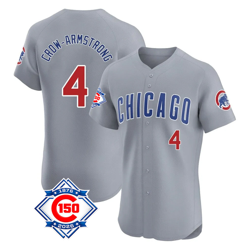 Baseball Jersey | Chicago Cubs #4 Pete Crow-Armstrong Player Gray Road 150th Anniversary Limited Home Stitched - image 1