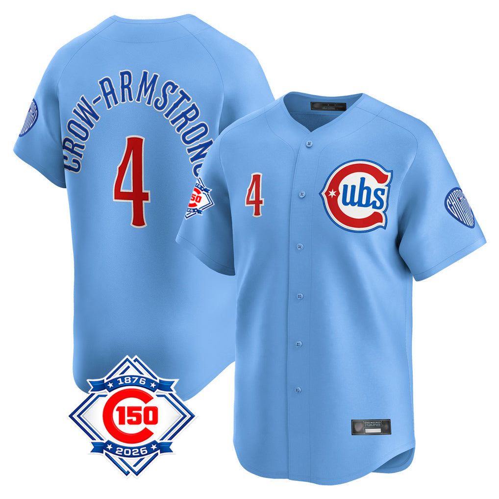 Baseball Jersey | Chicago Cubs #4 Pete Crow-Armstrong Player Light Blue 150th Anniversary Limited Home Stitched - image 1