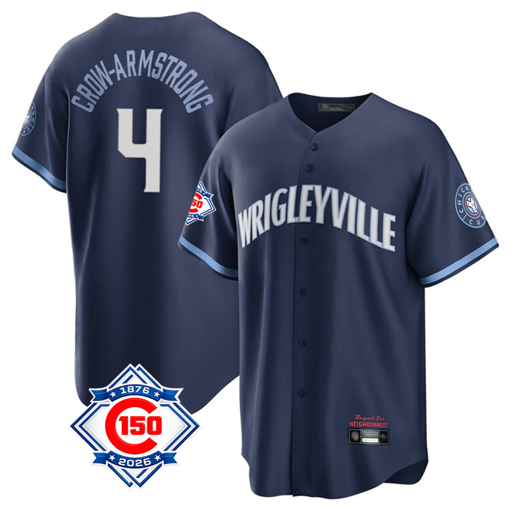 Baseball Jersey | Chicago Cubs #4 Pete Crow-Armstrong Player Navy 150th Anniversary City Connect Home Game Stitched - image 1