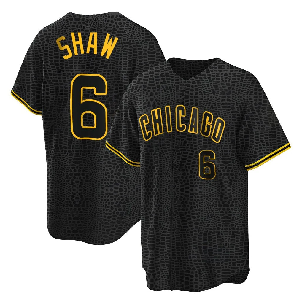 Baseball Jersey | Chicago Cubs #6 Matt Shaw Player Black Snake Skin City Game Stitched - image 1