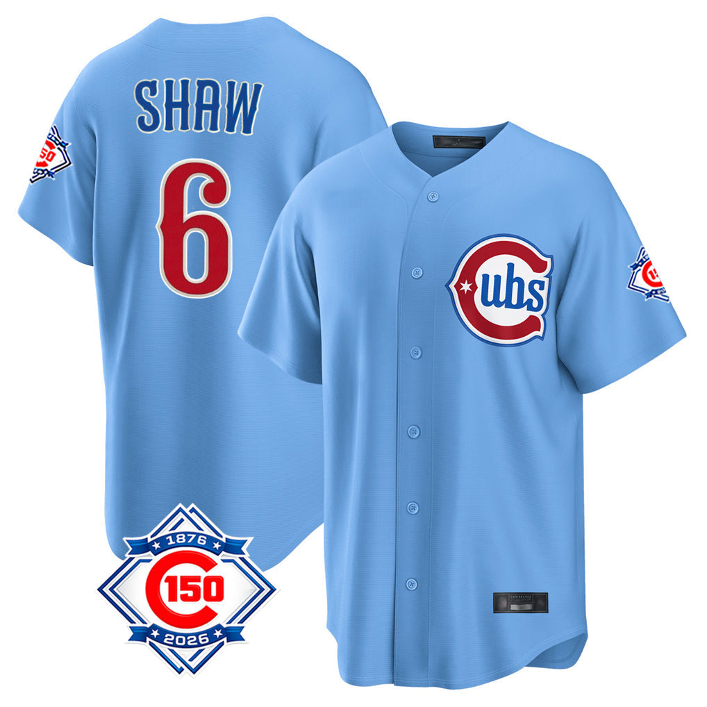 Baseball Jersey | Chicago Cubs #6 Matt Shaw Player Light Blue 150th Anniversary Home Game Stitched - image 1