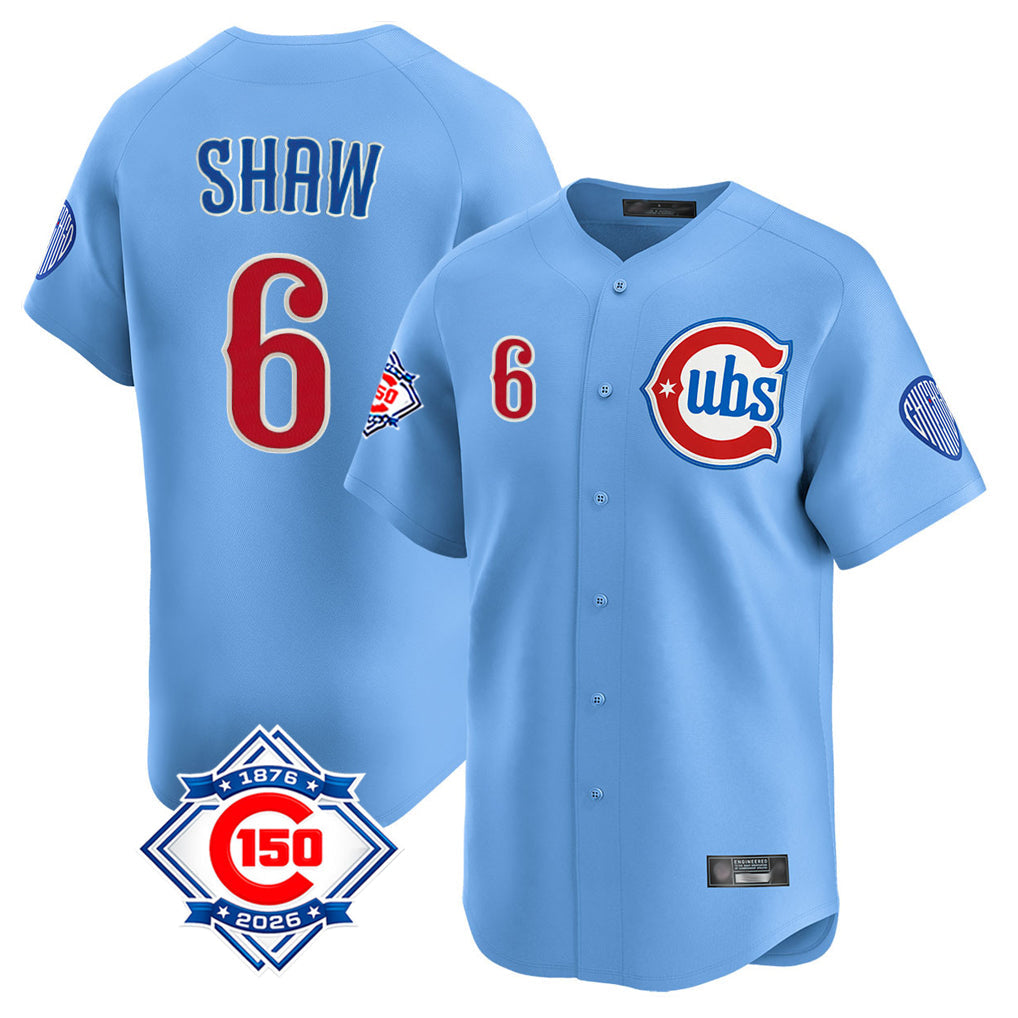 Baseball Jersey | Chicago Cubs #6 Matt Shaw Player Light Blue 150th Anniversary Limited Home Stitched - image 1
