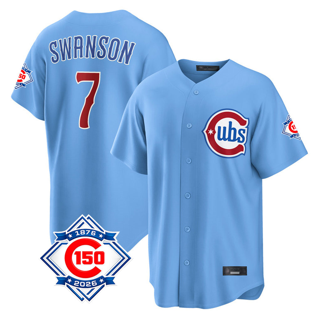 Baseball Jersey | Chicago Cubs #7 Dansby Swanson Player Light Blue 150th Anniversary Home Game Stitched - image 1