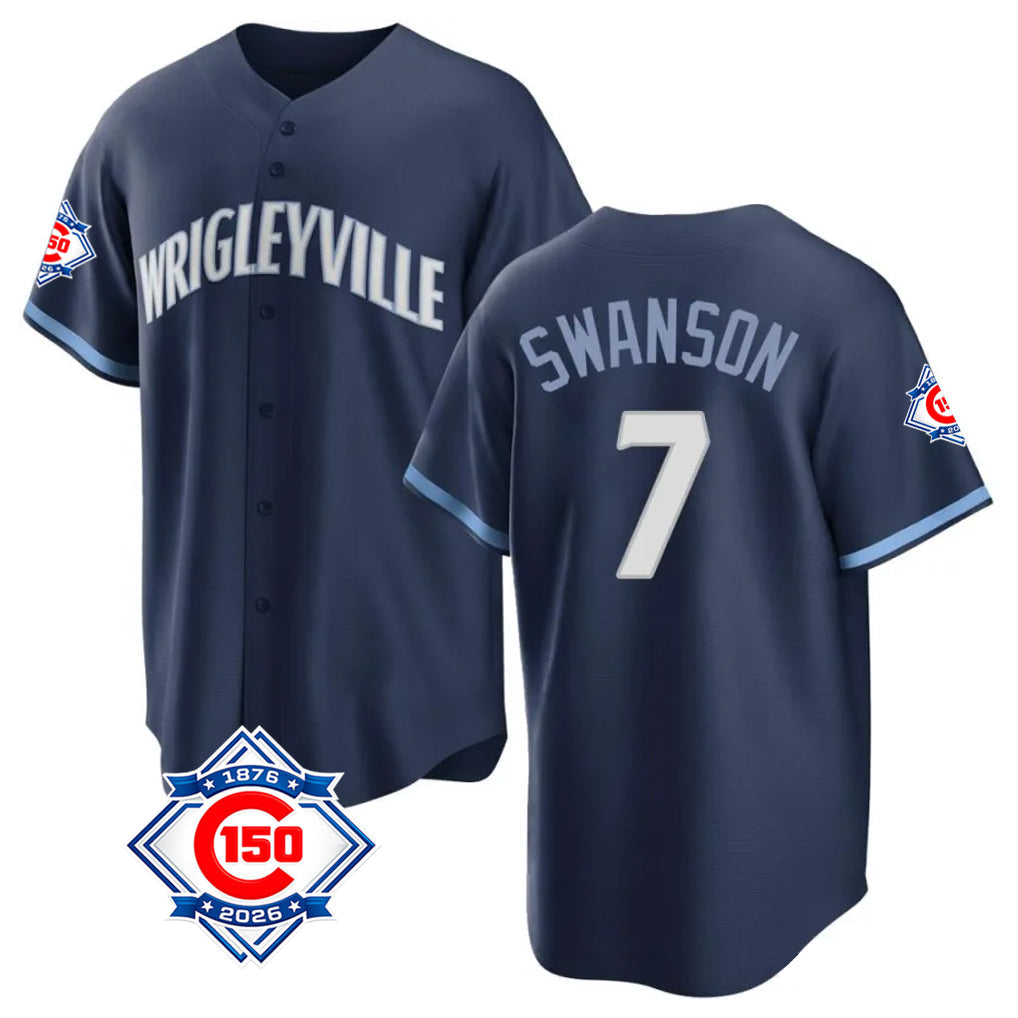 Baseball Jersey | Chicago Cubs #7 Dansby Swanson Player Navy 150th Anniversary City Connect Home Game Stitched - image 1