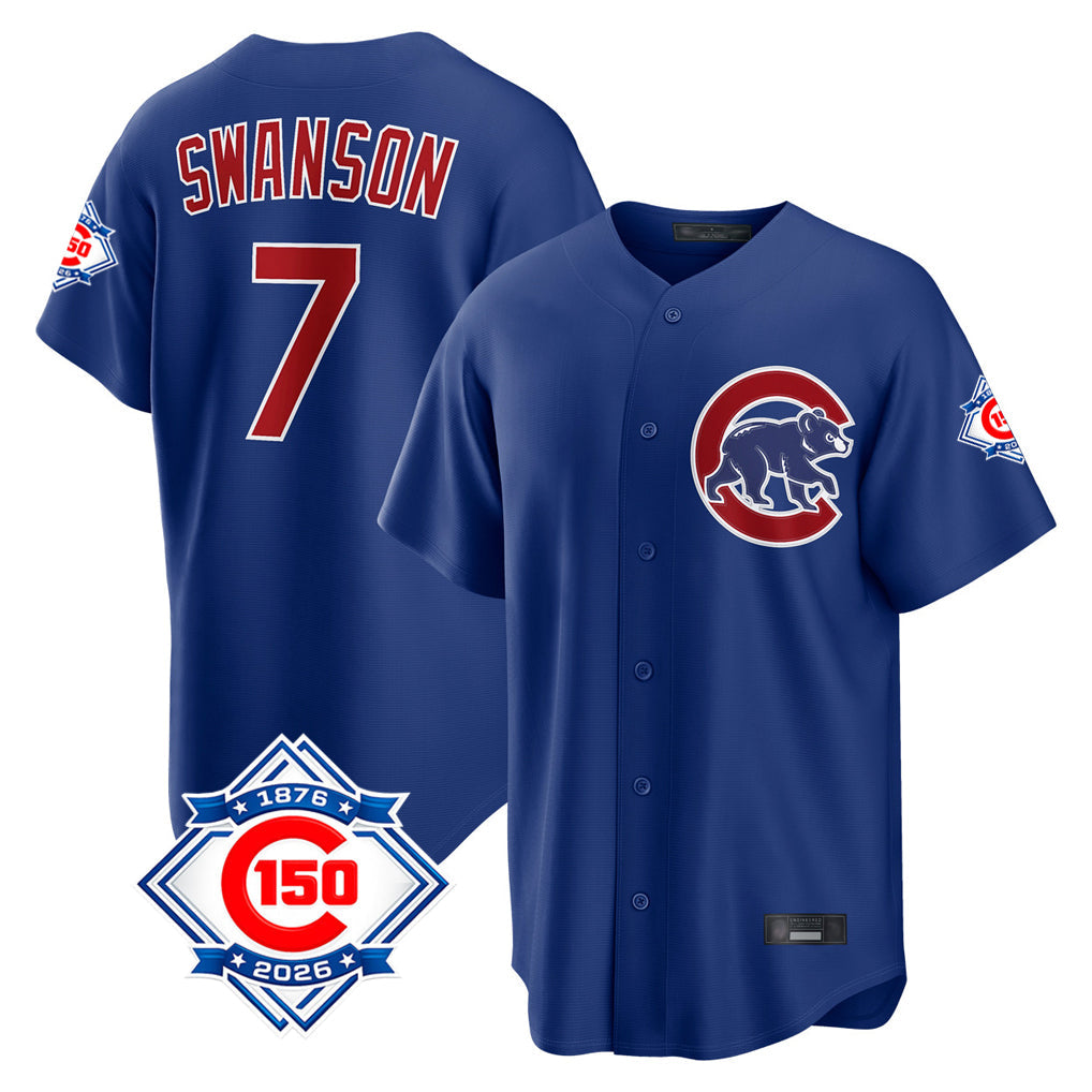 Baseball Jersey | Chicago Cubs #7 Dansby Swanson Player Royal 150th Anniversary Home Game Stitched - image 1