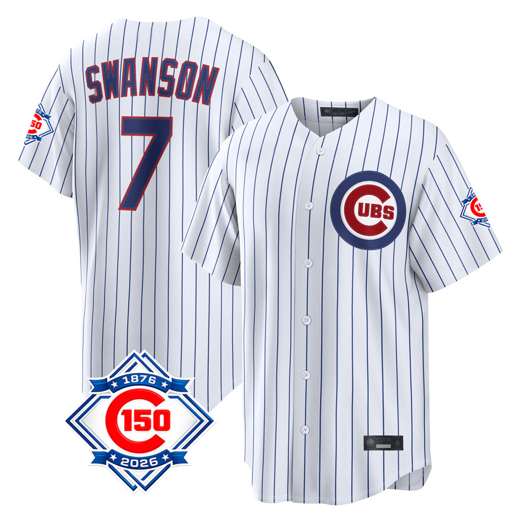 Baseball Jersey | Chicago Cubs #7 Dansby Swanson Player White 150th Anniversary Game Home Stitched - image 1