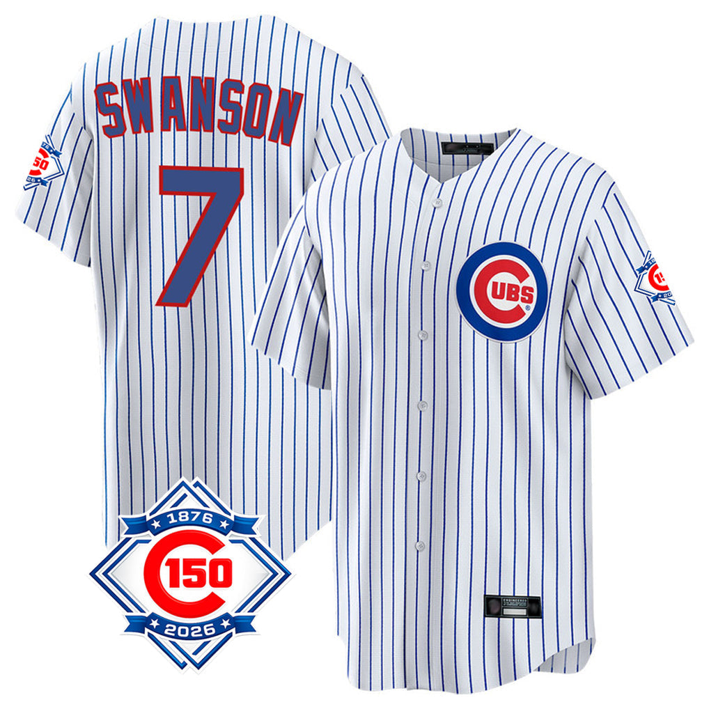 Baseball Jersey | Chicago Cubs #7 Dansby Swanson Player White 150th Anniversary Home Game Stitched - image 1