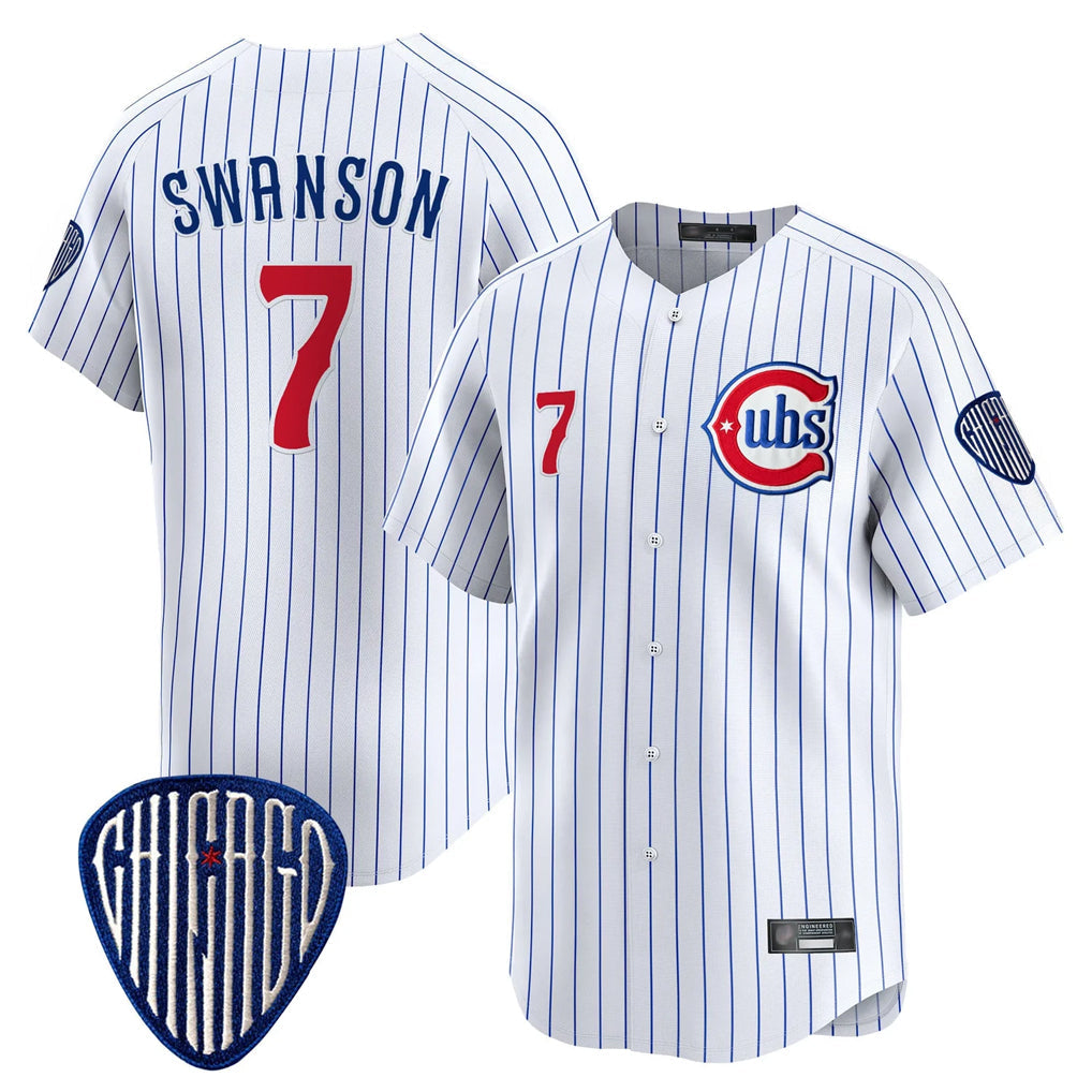 Baseball Jersey | Chicago Cubs #7 Dansby Swanson Player White Pinstripe Limited Home Stitched - image 1